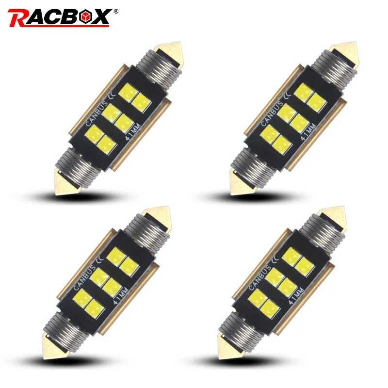 RACBOX 4 шт. C5W C10W Светодиодная лампа CANBUS 12 В гирлянда 31 мм 36 39 41 белая синяя для чтения