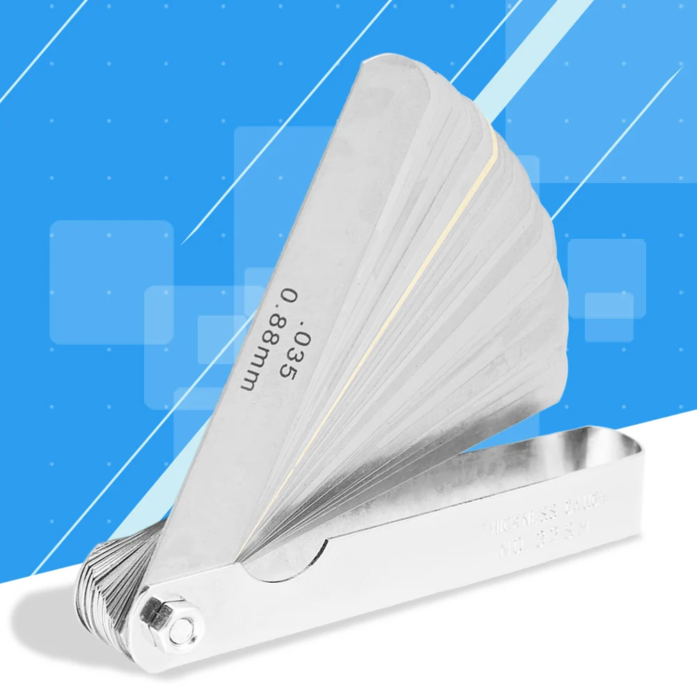 

Feeler Gauge Valve Teaching Plug 89 A 32 Blades Feeler 0.015-0.035 with a 0.10-Inch Copper Sheet