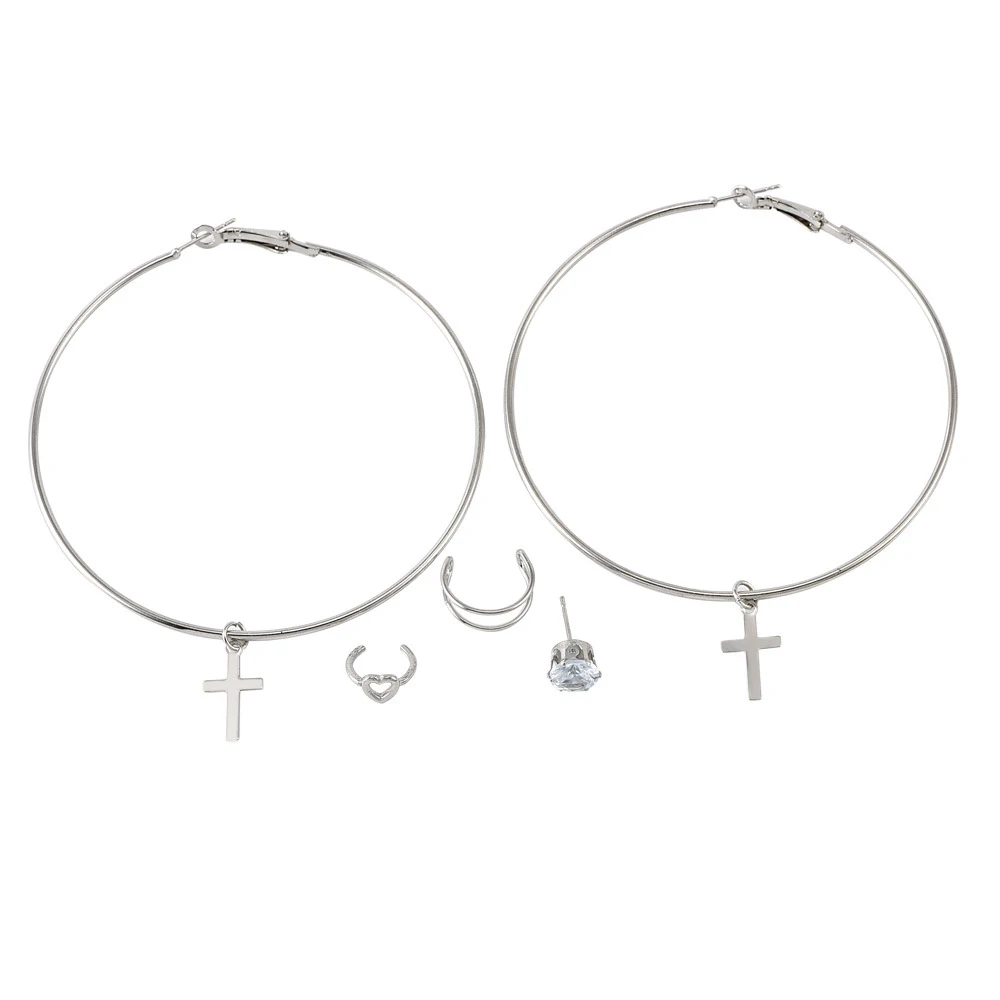 Simple Fashion Gold Crystal Cross Big Round Hollow Ring Heart Shape Earrings For Women Bohemia Vintage Drop Earrings Jewelry