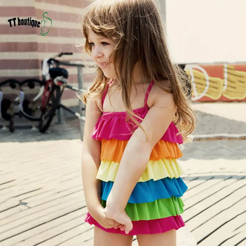 MCAGTZ/детский купальник; купальник для маленьких девочек; милый купальник радужного цвета; купальный костюм; слитный купальный костюм с листьями лотоса - Цвет: Многоцветный