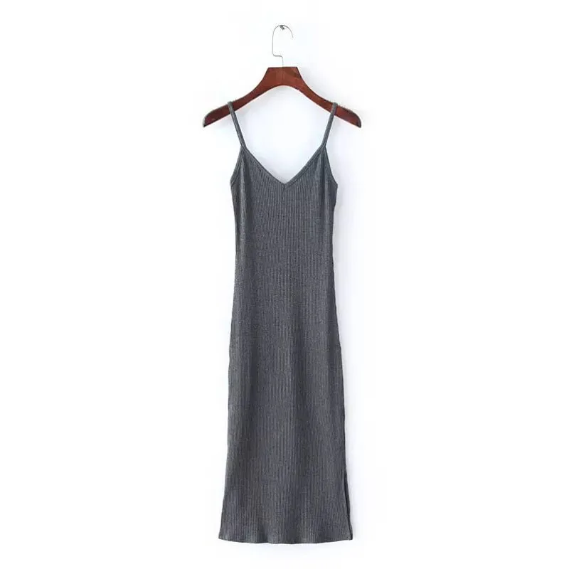 

V-Neck Backless Summer Autumn Beach Beautiful Lady's Slit Skirt with Shoulder-Straps