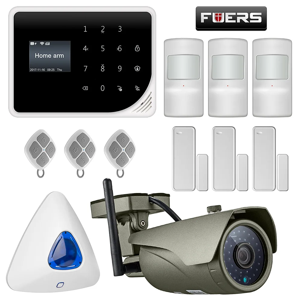 

FUERS Russian Spanish English S5 WIFI GSM Alarm System Security Home GSM Alarm System APP Control Alarm Security System DIY Kit