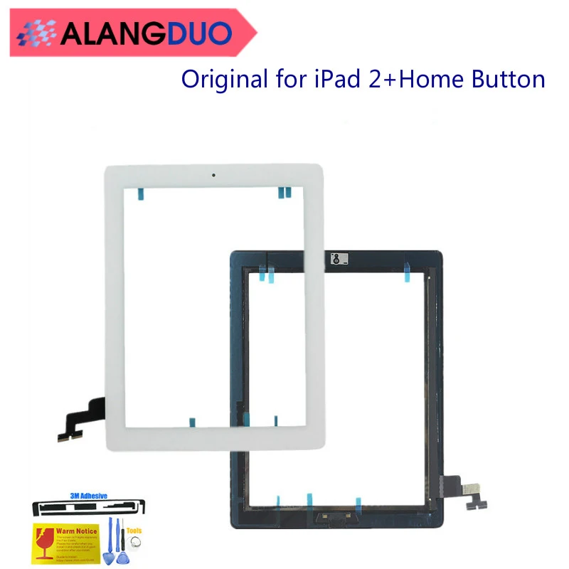 

ALANGDUO Original for iPad 2 iPad2 A1395 A1396 A1397 Tablet Touch Screen Digitizer Front Panel Replacement with Home Button