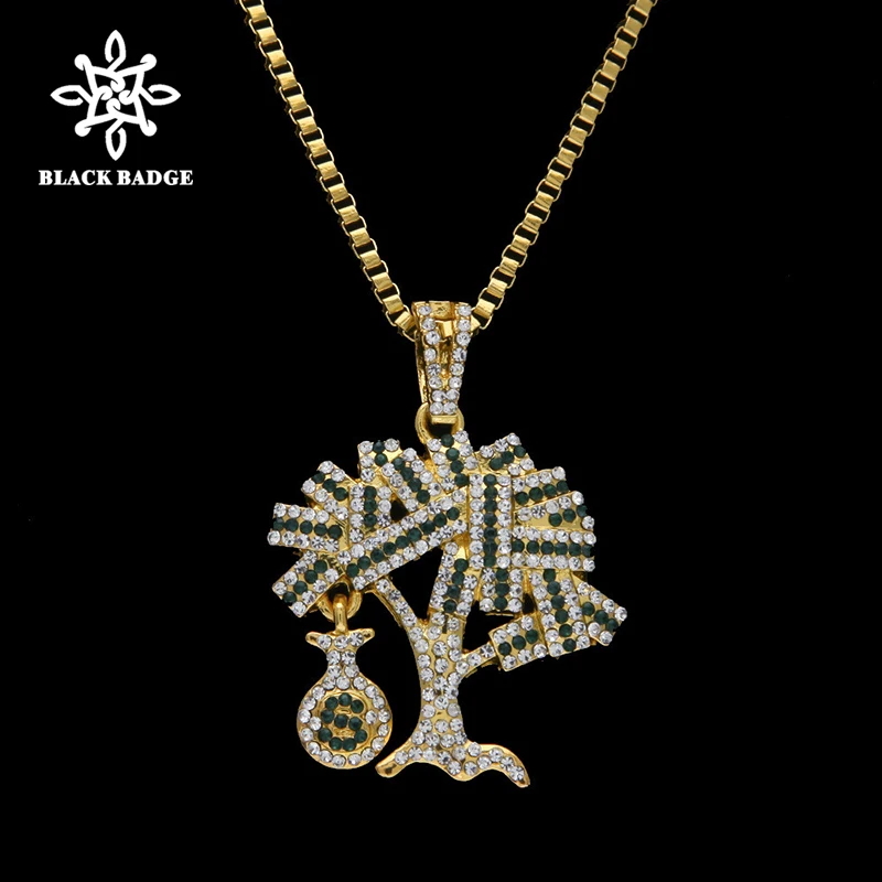 

Men's US Dollar Money Tree Pendant Necklace & Pendant Gold Color Alloy box Cuban Chain Hip hop Jewelry For Gift