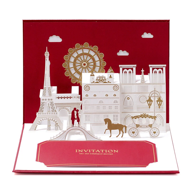  3D Laser Cut High Quality Wedding Church Kiss Lover Paper Invitation Cards Valentine's Day Engageme - 32870332613