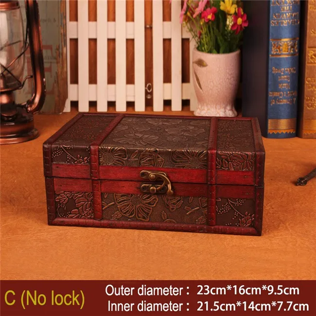 23X16X9,5 см винтажный Ностальгический стиль ретро чемодан деревянная коробка для хранения шкатулка декоративный узор с замком настольная книга finishin - Цвет: C  No lock