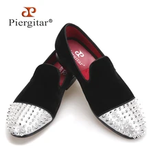 Piergitar nuevo estilo zapatos de los hombres hechos a mano de terciopelo con remache del dedo del pie de cuero de moda de los hombres casuales mocasines zapatilla de fumar de los hombres pisos