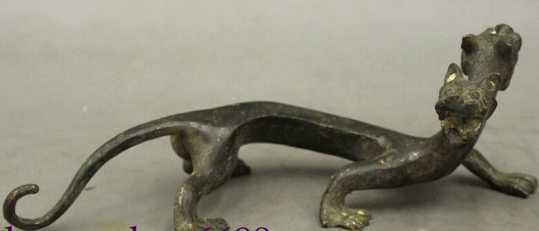 

8" Old Chinese FengShui Bronze Two Head Animal Beast Evil Spirits Statue Figurine