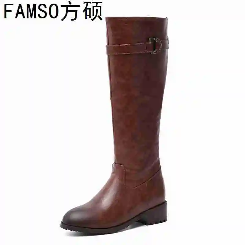 

FAMSO 2019 Shoes Women Boots Black Brown Knee High Boot Round toe Size 34-43 Winter Top Fashion Motorcycle Boots Shoes