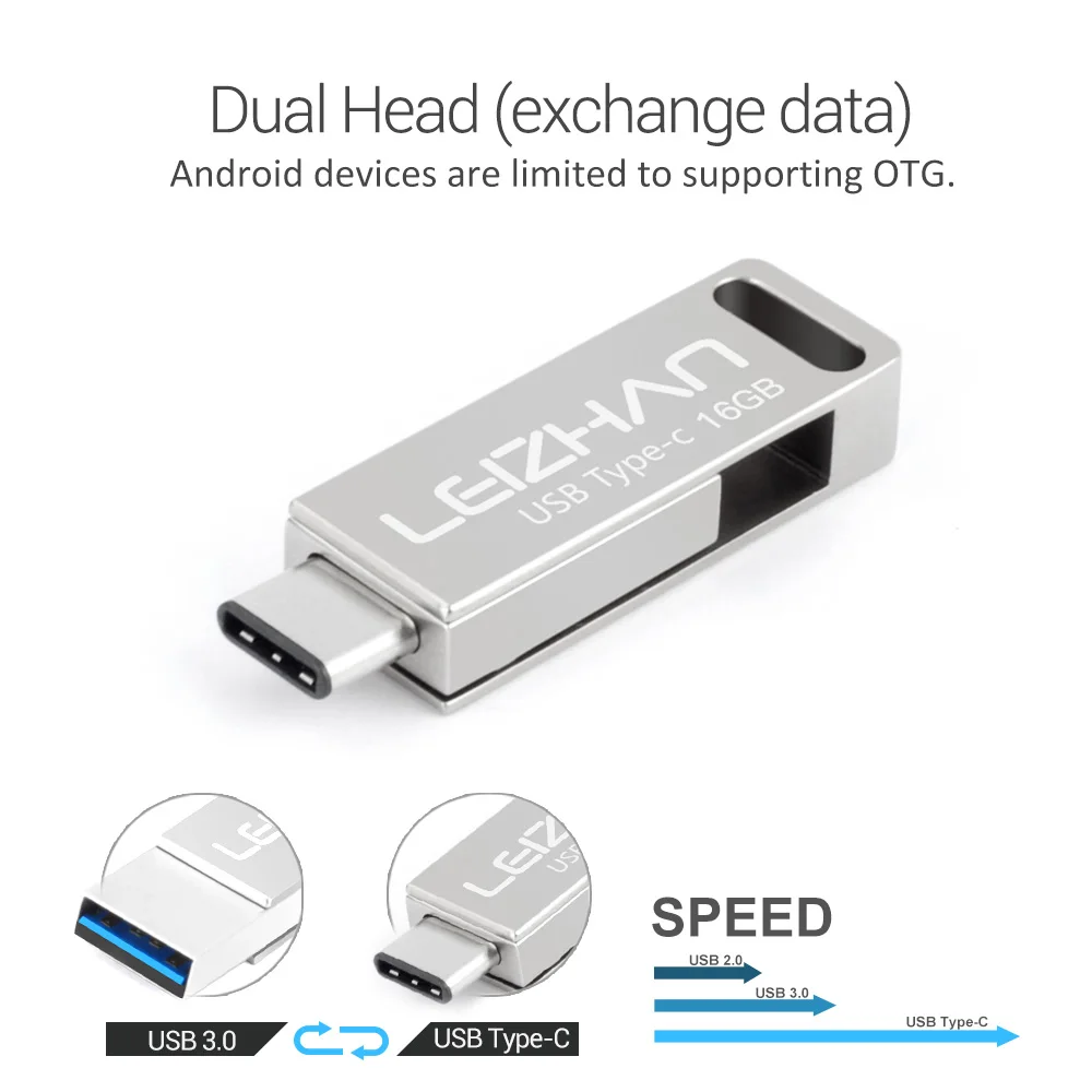 Флэш накопитель LEIZHAN usb c для Galaxy s10 S9 S8 64 ГБ 32 16 с двумя портами высокоскоростной