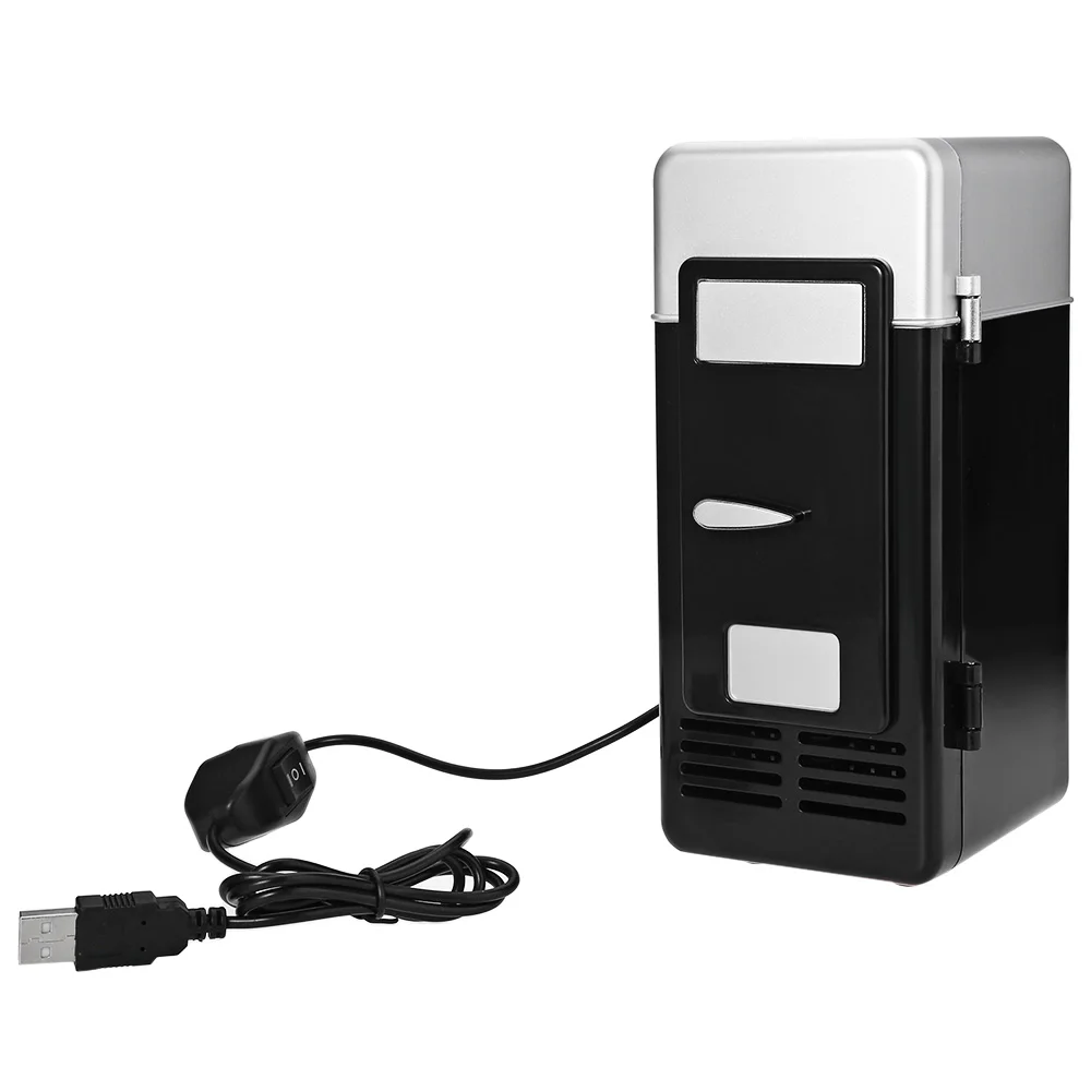 2 в 1 настольный мини-холодильник USB гаджет банки для напитков охладитель теплее холодильник с внутренним светодиодный светильник для использования в автомобиле мини-холодильник - Цвет: Черный