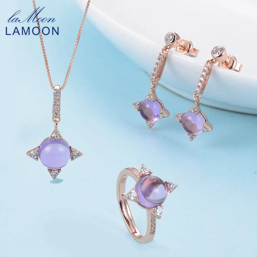 LAMOON 2.2ct натуральный аметист Изысканные Ювелирные наборы для женщин звезда крест