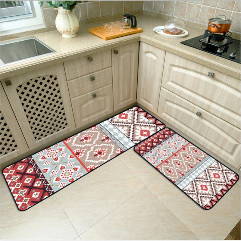 

AOVOLL Ethnic Style Red Bohemian Geometric Element Pattern Carpet Kitchen Mats For Floor Doormat For Entrance Door Floor Mats