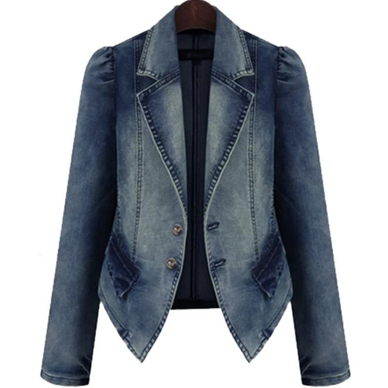 

New Women Denim Coat Autumn 2019 Hot Sale Long Sleeves Jackets dames Lapel Tops Pocket Single Breasted Casual Coat 5XL