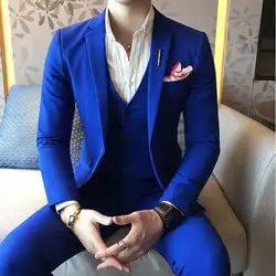 Королевский синий мужской костюм однотонный мужской классический костюм Красный Выпускной костюм черный белый приталенный деловой