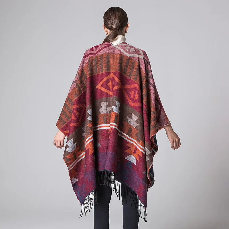 Koop Ethnicstyle geometrische vorm lange verdikking imitatie kasjmier split sjaal mantel infinity sjaal designer sjaal vrouwen luxe 2019