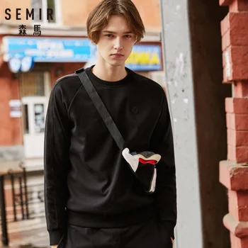 

SEMIR Men Fleece Line clothes Set 2 Pcs Ribbed Crewneck Sweatshirt with Embroidery + Sweatpants Drawstring Waistband Set