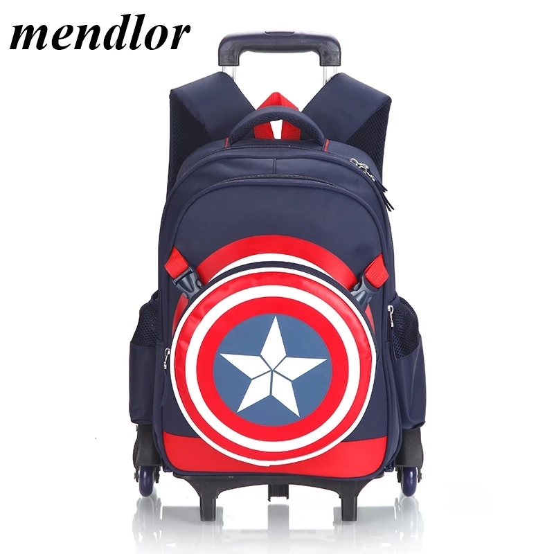 

Hot Captain America Climb the stairs luggage 3D cartoon school bag students rolling suitcase Children travel backpack