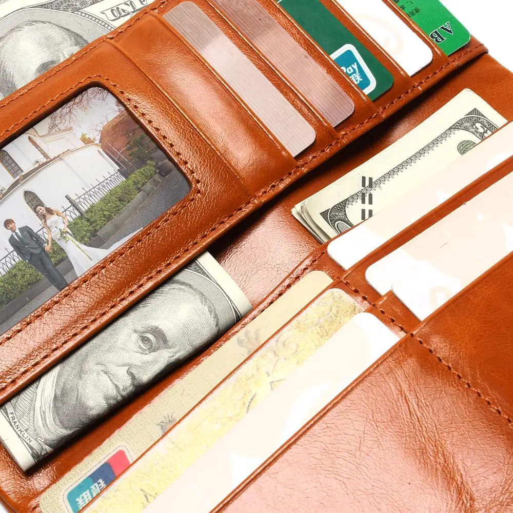 Women Wallets Genuine Leather Medium-Long Organizer Wallet Oil Wax Cowhide Hasp Vintage Lady Clutch Carteira Feminina Purse Women Wallets Genuine Leather Medium-Long Organizer Wallet Oil Wax Cowhide Hasp Vintage Lady Clutch Carteira Feminina Purse