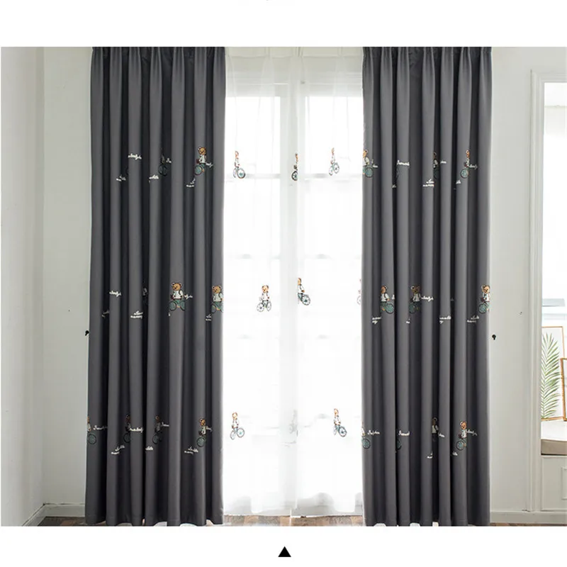 Cartoon Cycling bear Lovely Children Curtains For Kids Boy Girl Bedroom Grey High shading Curtain Living Room Drapes New FQ023D3