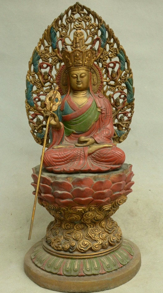 

Antique Tibet Buddhism Bronze Ksitigarbha Boddhisattva Netherworld Leader Statue