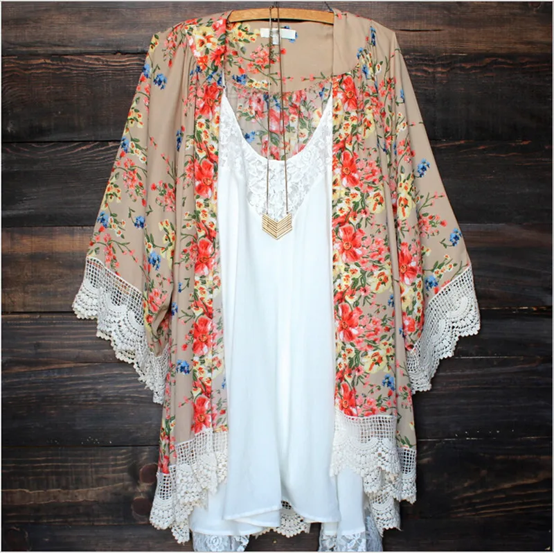 Us 58 9 Offnew Sexy Women Floral Lace Kimono Cardigan Kaftan Cover Up Beach Printed Floral Blouse In Blouses Shirts From Womens Clothing On