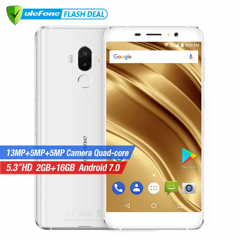 

White Ulefone S8 Pro Mobile Phone 5.3 inch HD MTK6737 Quad Core Android 7.0 2GB+16GB Dual camera 13MP Fingerprint 4G Smartphone