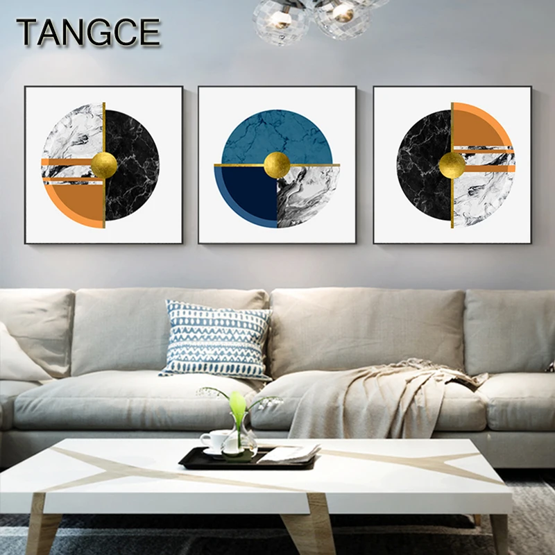 

Modern Golden Foil Painting Blue Print Abstract Orange Poster Gold Wall Art Decorations for Room HD Luxury Tableaux Cuadro Salon