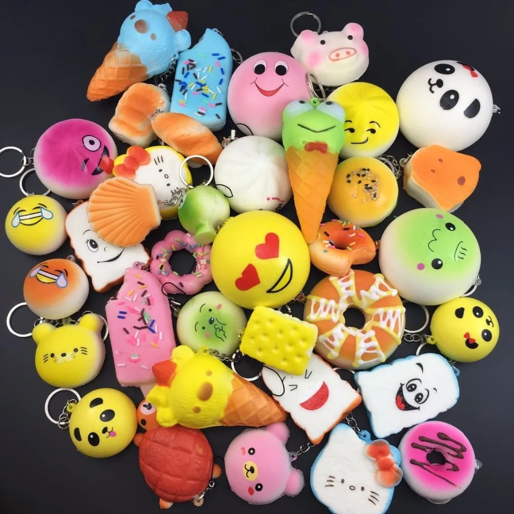 

100pcs DHL Random Squishy Panda Bread Ice Cream Slow Rising Cute Phone Straps Cake Buns Pendant Toy Kid Squeeze Scented Charms