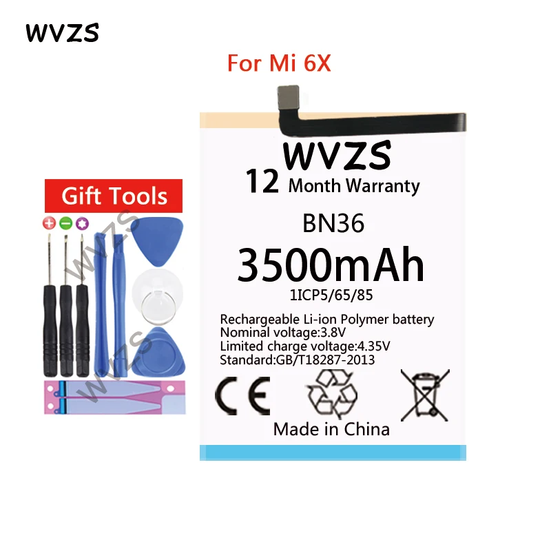 

wvzs 3500mAh Li-Polymer Replacement Battery BN36 For Xiaomi Mi 6X Mi6X Mi A2 MiA2 Batteries