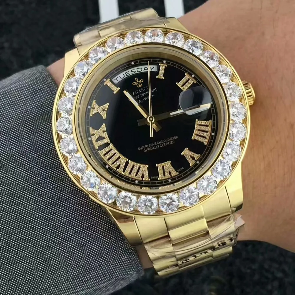 Часы наручные мужские с большими бриллиантами водонепроницаемые | Кварцевые часы -32958444617