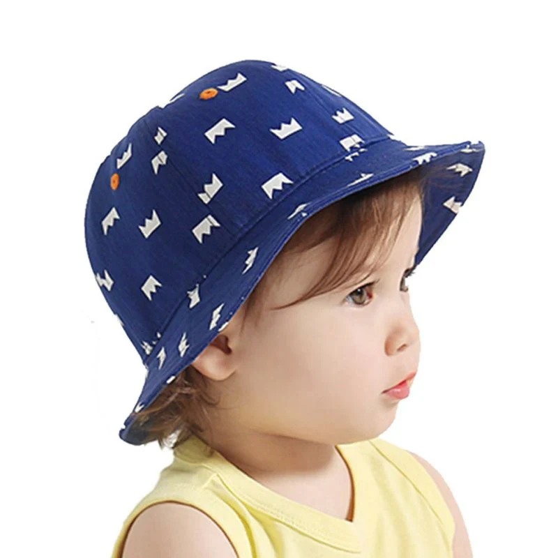 Kids Outdoor Bucket Hat Trendy Crown Printed Baby Fisherman Cap Girls