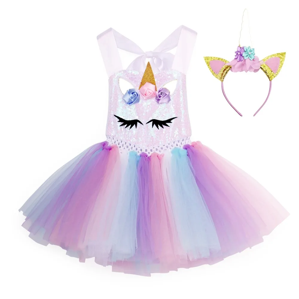 AmzBarley Girls Unicorn Dress Princess Costume Tulle Flower Cosplay Party