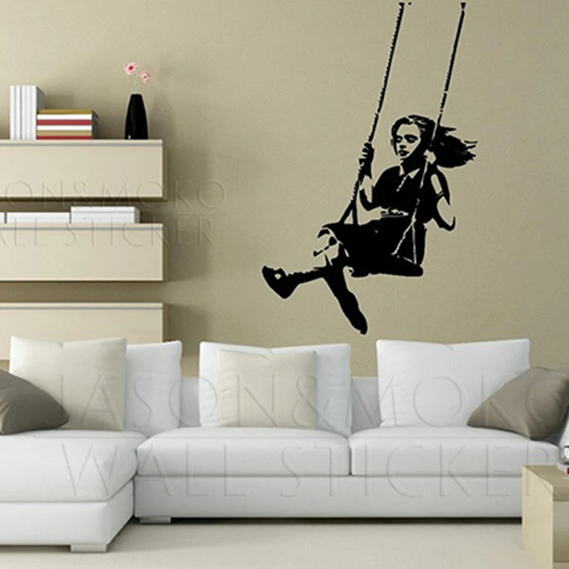 

Banksy Wall Sticker Wallpaper Swing Little Girl Student Freedom Vinyl Art Mural Decal Nursery Bedroom 60x90cm Home Decoration