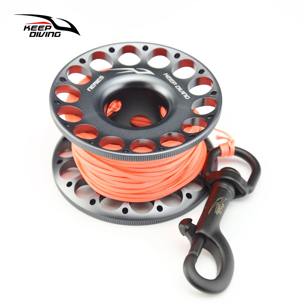ステンレス鋼ボルト付きのアルミニウム合金スキューバダイビングリール,フィンガーリール,フック付きの安全装置,15ユニットプール