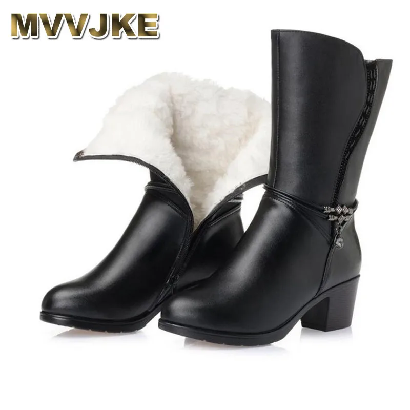 

MVVJKE New plus size winter women boots Warm and comfortable wool snow boots thick heel In-tube boot women shoes Mar boots