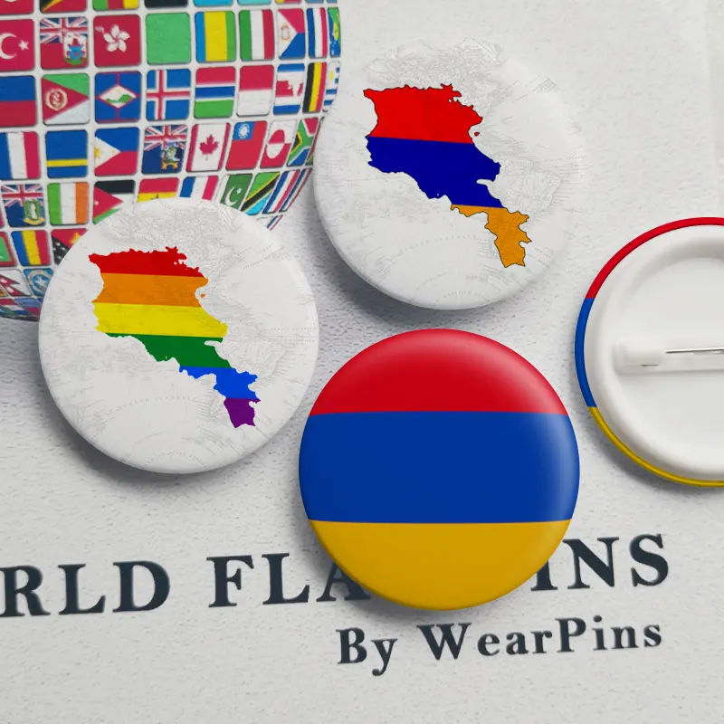 

Armenia Flag Map Tin Button Pins LGBT Gay Rainbow Pride Tin Button Badges