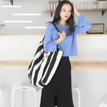 Полосатая сумка для отдыха многократного использования холщовые сумка для покупок, Большая вместительная сумка на плечо Повседневная Сумка-тоут для женщин студентов