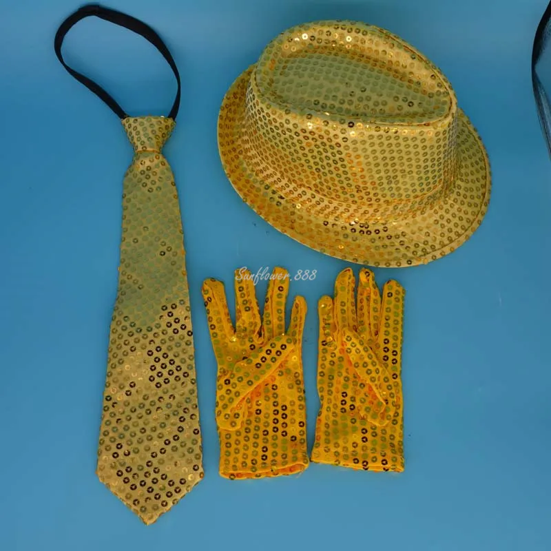 

Unisex Boy Girl Children Sequins Jazz Hat Cap Gloves Neck Tie For Party Dance Performance Wedding Daily Wear