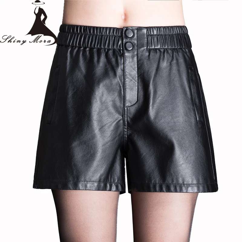 SHINYMORA 2017 Autumn Winter PU Leather Shorts for Women Ladies
