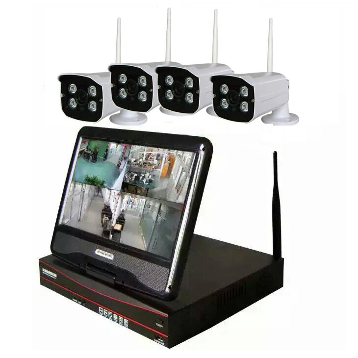 JSA 10 "LCD 스크린 무선 NVR 장비 P2P 720P HD 옥외 IR WIFI IP 사진기 4CH 감시 시스템