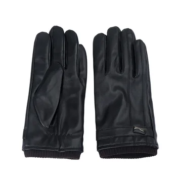 

1 Pair Creative Design Solid Black Leather Men Winter Warm Gloves 2018 Windproof Outdoor Driving Hand Accessories Touch Screen