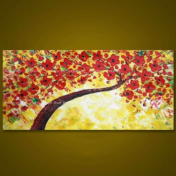 

New handmade Modern Canvas on Oil Painting Palette knife Tree 3D Flowers Paintings Home living room Decor Wall Art