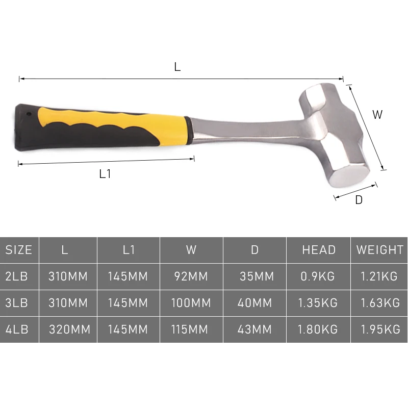 2LB-4LB Sledge Hammer Heavy Duty One-piece Forged Steel Brick Drilling Crack Hammers Building Construction Engineer Hammer sledge hammer one piece hammer