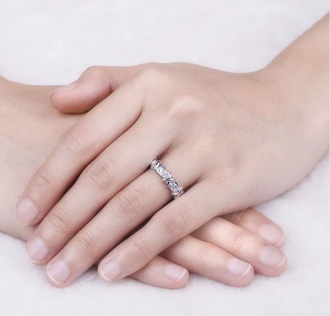 1:1 Custom Brand Genuine Jewelry Vintage 16PCS Diamond Ring Wedding PT950 Band