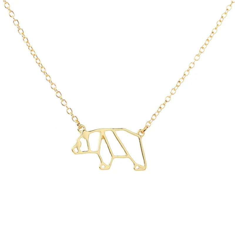 Geometric Bear Necklace Women Origami Statement Necklace Panda Jewelry Kolye