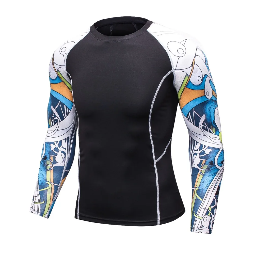 العضلات الرجال ضغط t mma 3d الطباعة اللياقة البدنية طويلة الأكمام قاعدة طبقة الجلد ضيق الاثقال مطاطا الرجال القمصان