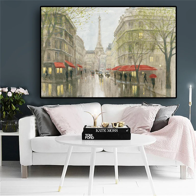 

Eiffel Tower Street Landscape Posters and Prints Painting on Canvas Scandinavian Nordic Wall Pop Art Picture for Kids Room Decor