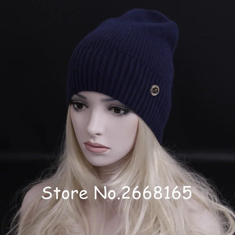 Модная уличная стильная женская шапка Skullies Beanies, шерстяная вязаная шапка для женщин, Мужская зимняя женская шапка, шерстяная шапка унисекс, однотонная - Цвет: navy blue