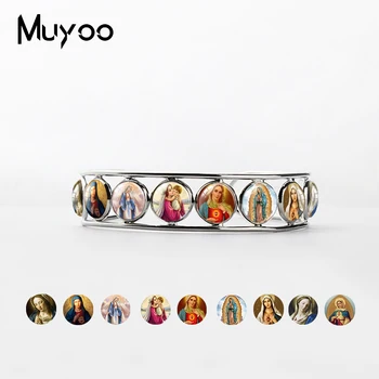

New Vintage Style Jewelry Virgin Mary Glass Cabochon Bangles Cuff Our Lady of Guadalupe Jewelry Glass Art Adjustable Bangle